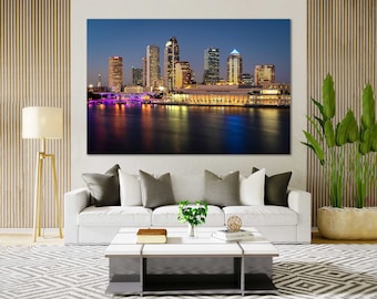 Tampa Skyline Canvas Wall Art, Florida Cityscape for Office Decor