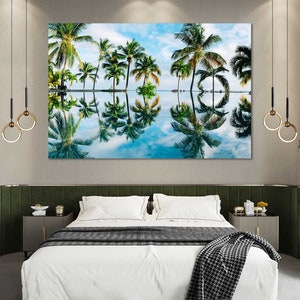 Canvas Set of Coconut Palm Trees, The palms trees cool art for walls, palm grove canvas prints art, Palm Trees large wall art