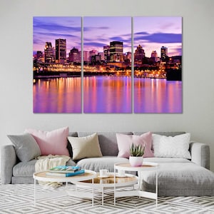Canvas set of Montreal, Montreal evening city art decor, Canada wall print canvas, Montreal cityscape print on canvas, Montreal decor home
