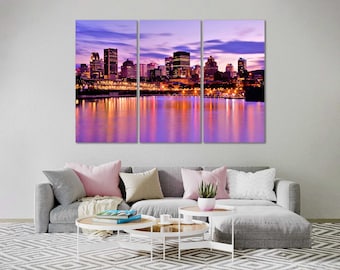 Canvas set of Montreal, Montreal evening city art decor, Canada wall print canvas, Montreal cityscape print on canvas, Montreal decor home