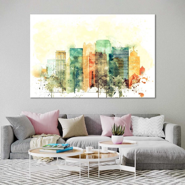 Birmingham Alabama Watercolor Canvas Wall Art Birmingham Alabama Skyline Living Room Wall Decor Birmingham Alabama Bedroom Wall Decor Art