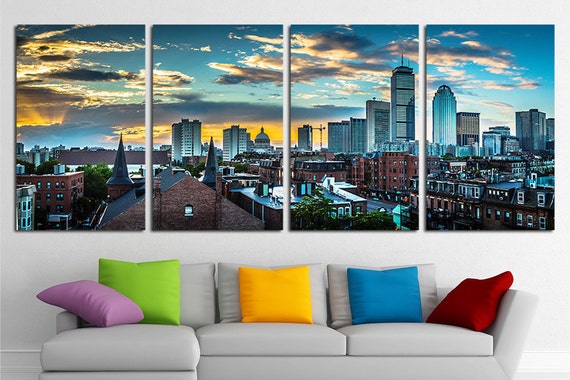 Boston City Canvas Prints For Bedroom Wall Decor Boston Etsy