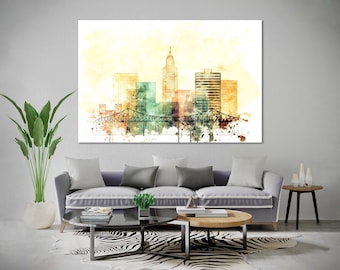 Baton Rouge Skyline Canvas Wall Art, Watercolor Cityscape for Louisiana Decor