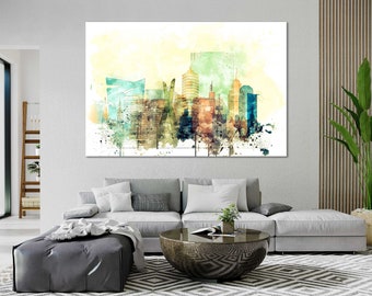 Sao Paulo Skyline Canvas Print Set, Watercolor Cityscape Wall Decor for Living Room, Bedroom, Office