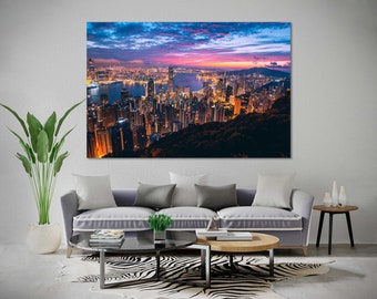 Canvas Set of Hong Kong City, Hong Kong home decor paintings, Victoria Peak wall art canvas prints, Hong Kong print canvas, Hong Kong decor