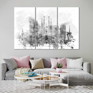 Barcelona Watercolor Canvas Prints Wall Art Barcelona Skyline Canvas Living Room Wall Decor Barcelona Bedrooms Canvas Home Decoration image 8