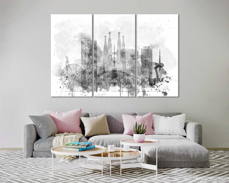 Barcelona Watercolor Canvas Prints Wall Art Barcelona Skyline Canvas Living Room Wall Decor Barcelona Bedrooms Canvas Home Decoration image 8