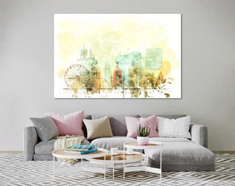 Geneva Skyline Canvas Wall Art, Switzerland Cityscape Watercolor Print for Contemporary Home Decor