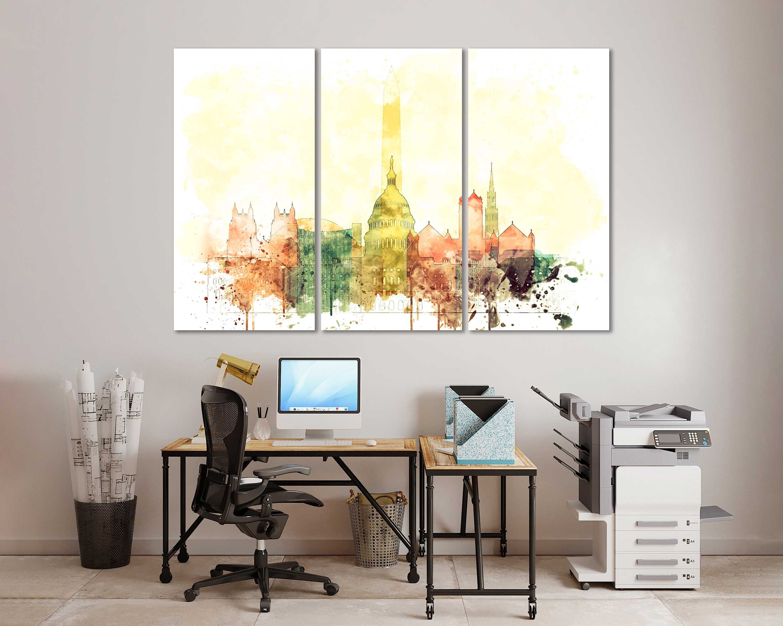 Washington Watercolor Canvas Prints Wall Art Washington Skyline Canvas Living Room Wall Decor Washington Bedrooms Canvas Decoration