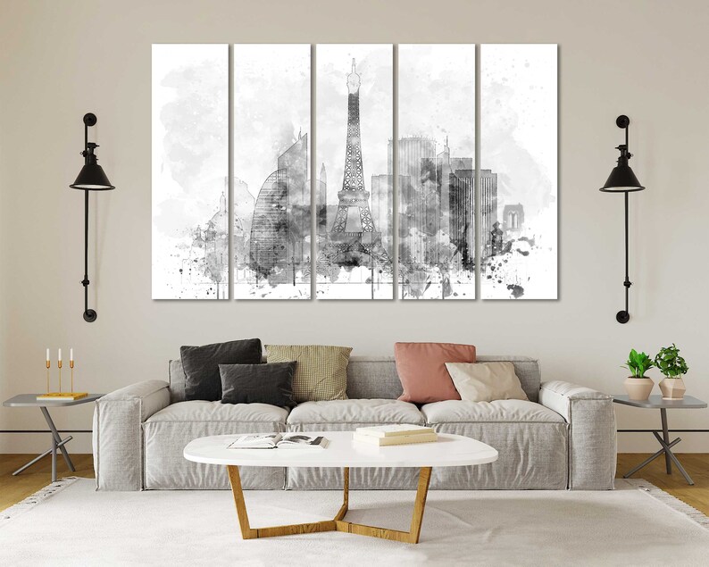 Paris Aquarell Leinwanddrucke Wandkunst Paris Skyline Leinwand Wohnzimmer Wanddekoration Paris Schlafzimmer Leinwandkunst im modernen Stil Bild 9