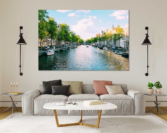 Amsterdam Wall Art Canvas Set for Office, Travel Inspired City Decor