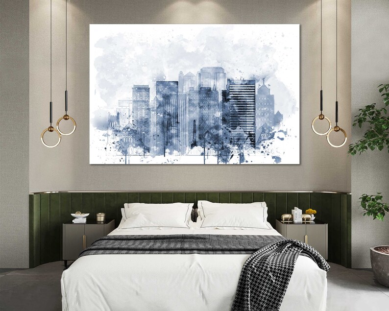 Birmingham Alabama Watercolor Canvas Wall Art Birmingham Alabama Skyline Living Room Wall Decor Birmingham Alabama Bedroom Wall Decor Art image 7