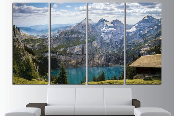 Montagnes Grande Toile Murale Art Impression Lac Mur Art Etsy