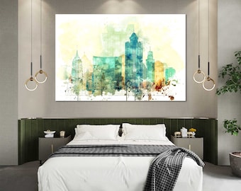 Bangalore Skyline Canvas Print, Watercolor Cityscape Wall Art Set, Ready to Hang Home Decor