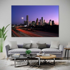 Houston night cityscape print canvas, Houston wall decor, Houston picture on canvas, Houston downtown, Texas state art wall, Houston artwork
