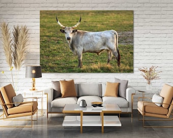 Longhorn Canvas Wall Art, Black and White Western Decor for Living Room Office