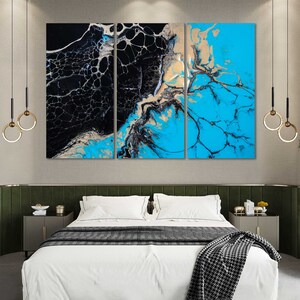 Canvas Set of Abstract Artwork, Blue & Black abstract art decorations for living room walls, Acrylic Abstract painting on canvas