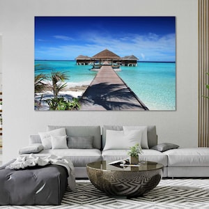 Beach Art for Decor, Relaxing Art Decor Wall, Tropical Island Picture Print Canvas, Beach Print Canvas Sets, Sea Photo Print, Beach Wall Art