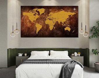 Old World Map decor for living room, World Map print canvas, World Map picture print, World Map wall decor, Vintage World Map wall art