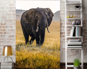 Elephant Wall Art Canvas Print for Office, Modern Wildlife Decor, Gallery Wrapped Ready to Hang