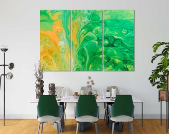 Large Abstract Wall Art Green Contemporary Canvas Set Ready to Hang