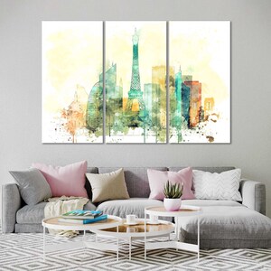 Paris Watercolor Canvas Prints Wall Art Paris Skyline Canvas Living Room Wall Decor Paris Bedrooms Canvas Art in Modern Style