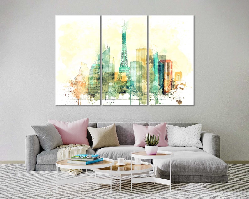 Paris Aquarell Leinwanddrucke Wandkunst Paris Skyline Leinwand Wohnzimmer Wanddekoration Paris Schlafzimmer Leinwandkunst im modernen Stil Bild 2