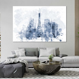 Paris Aquarell Leinwanddrucke Wandkunst Paris Skyline Leinwand Wohnzimmer Wanddekoration Paris Schlafzimmer Leinwandkunst im modernen Stil Bild 6