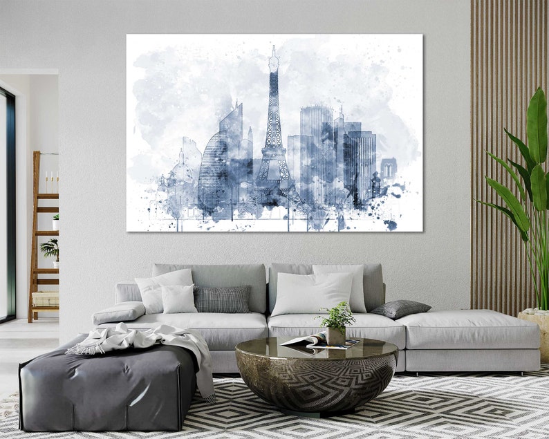 Paris Aquarell Leinwanddrucke Wandkunst Paris Skyline Leinwand Wohnzimmer Wanddekoration Paris Schlafzimmer Leinwandkunst im modernen Stil Bild 6