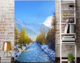 Mountain river modern wall decor, France Mountain artwork for home, Landscape print canvas, Nature print, Mountains art for wall, River art