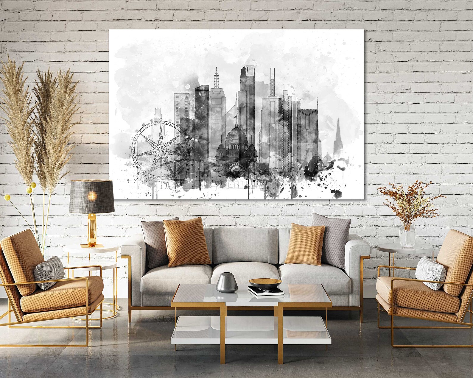 Melbourne Framed Watercolor Canvas Prints Wall Art Melbourne Skyline ...