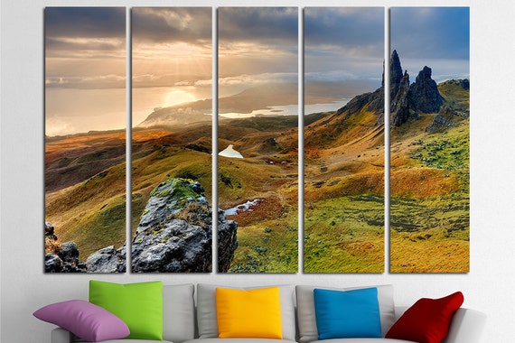 Large Mountains Canvas Wall Art Print Lake Landscape Image 0