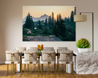 Mountain Forest Wall Art Print – Sunset Landscape Photography | Nature Wilderness Poster, Scenic Evergreen Artwork