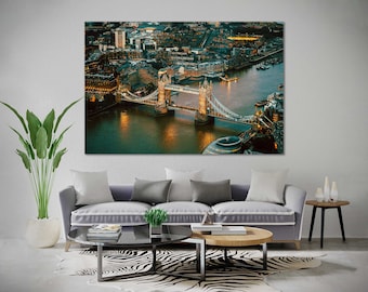 Quadro su tela con lo skyline di Londra, pronto da appendere, decorazione murale a tema viaggi.