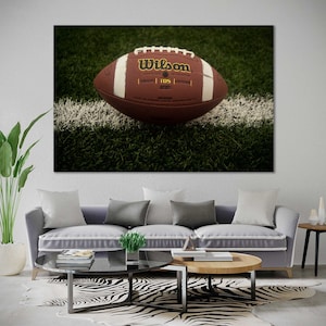 Leinwand-Set American Football, Ball auf Gras Bilddruck, American Football Kunst für Wanddekoration, Spiel mit Balldruck, Fußball Wandkunst