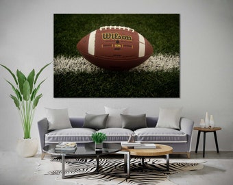 Canvas Set of American Football, Ball on Grass Picture Print, American Football Art for Wall Decor, Game with Ball Print, Football Wall Art