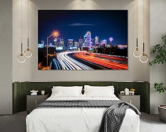 Dallas Skyline Print, Night Cityscape Wall Art, Texas Downtown Canvas