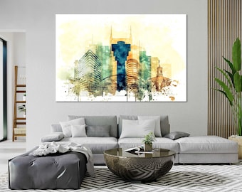 Nashville Canvas Wall Art, Modern Cityscape for Bedroom and Living Room
