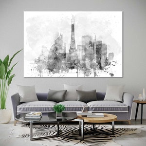 Paris Aquarell Leinwanddrucke Wandkunst Paris Skyline Leinwand Wohnzimmer Wanddekoration Paris Schlafzimmer Leinwandkunst im modernen Stil Bild 3