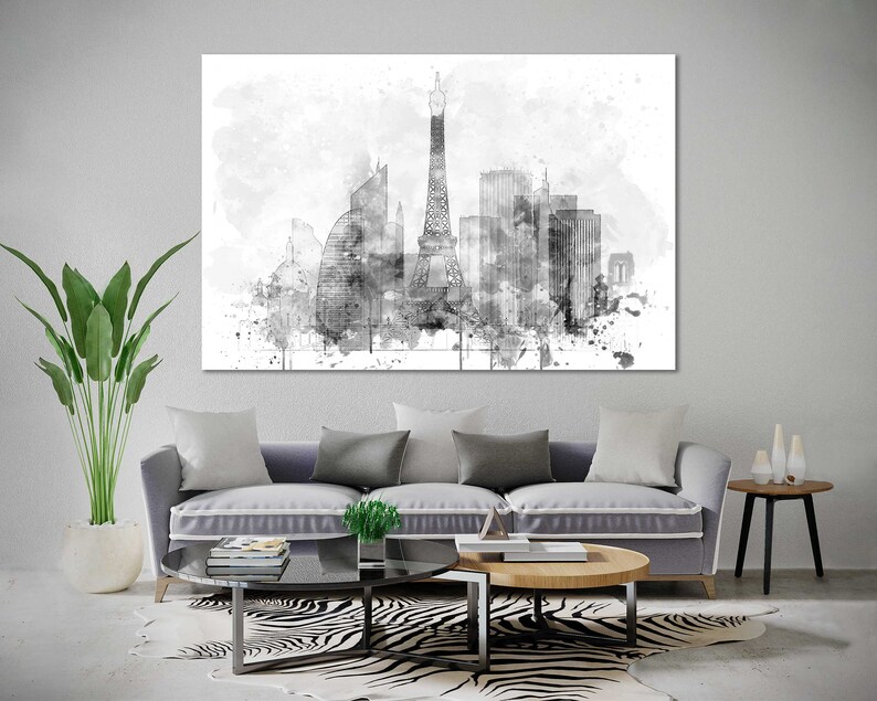 Paris Aquarell Leinwanddrucke Wandkunst Paris Skyline Leinwand Wohnzimmer Wanddekoration Paris Schlafzimmer Leinwandkunst im modernen Stil Bild 3