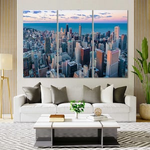 Chicago cityscape print canvas, Chicago wall decor, Chicago canvas, Chicago artwork, Chicago art for interior, Chicago downtown, Illinois