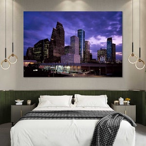 Houston print canvas sets, Houston night cityscape, Houston downtown, Houston decor for wall, Houston modern decor, Houston art for gift
