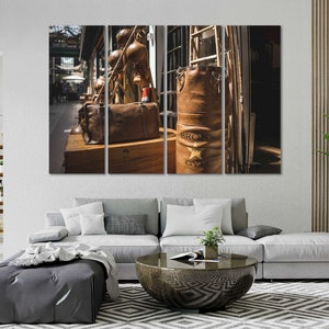 Boxing Wall Art Sale, Old Boxing Gloves, Vintage Sports Framed Canvas Print, Box Framed Picture Wall Hanging, Manly Art, Large wall art sets