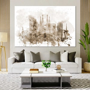 Barcelona Watercolor Canvas Prints Wall Art Barcelona Skyline Canvas Living Room Wall Decor Barcelona Bedrooms Canvas Home Decoration image 6