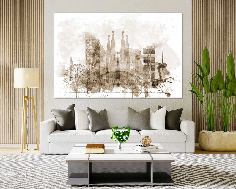 Barcelona Watercolor Canvas Prints Wall Art Barcelona Skyline Canvas Living Room Wall Decor Barcelona Bedrooms Canvas Home Decoration image 6