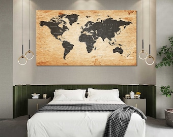 World Map Wall Art, Vintage Antique Style Travel Poster for Home, Office, Study