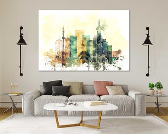 Johannesburg Skyline Canvas Print, Watercolor South Africa City Wall Art, Gallery Wrapped Canvas