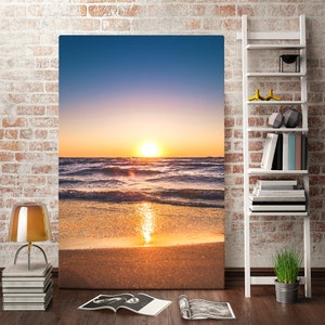 Beach Canvas Prints for Bedroom Wall Decor, Aerial Beach Poster in Living Room Wall Art, Sunset Canvas Print Decor in Scandinavian style