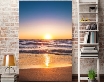 Beach Canvas Prints for Bedroom Wall Decor, Aerial Beach Poster in Living Room Wall Art, Sunset Canvas Print Decor in Scandinavian style