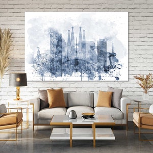 Barcelona Watercolor Canvas Prints Wall Art Barcelona Skyline Canvas Living Room Wall Decor Barcelona Bedrooms Canvas Home Decoration image 7